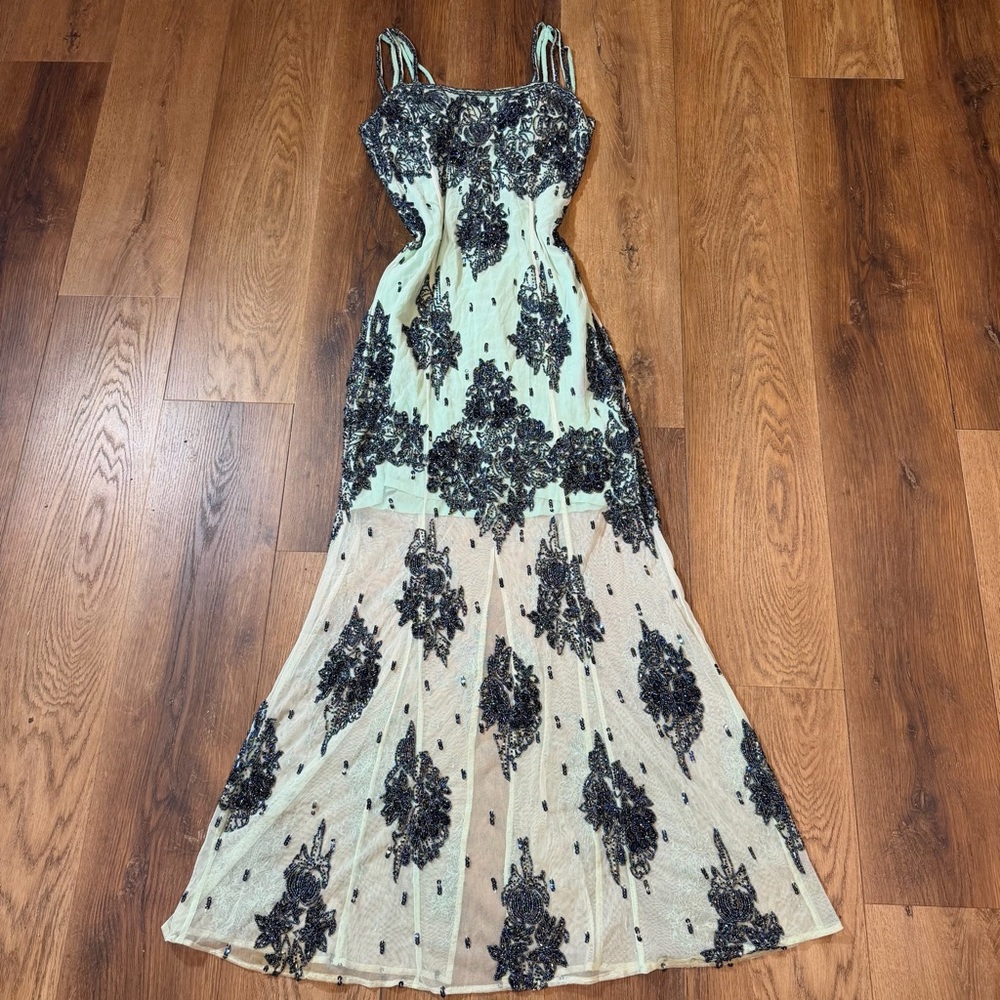 Vintage Y2K 100% Silk Beaded Dress Vintage Beaded Dress Mesh Vintage Prom Dress